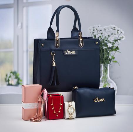 PK RF2 باك نسائي مكون من حقيبة نسائية راقية و سلسلة للعنق +ساعة +عطر هدية