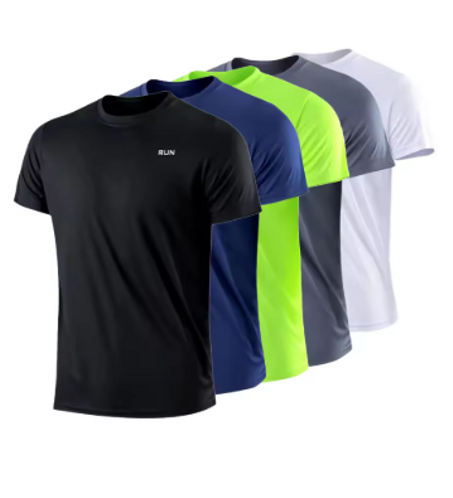 تي شيرت رجالي سريع الجفاف بأكمام قصيرة للصالة الرياضية والجري وممتص للرطوبة ورقبة دائرية، قميص رياضي للتدريب والجيم خفيف الوزن (copy)