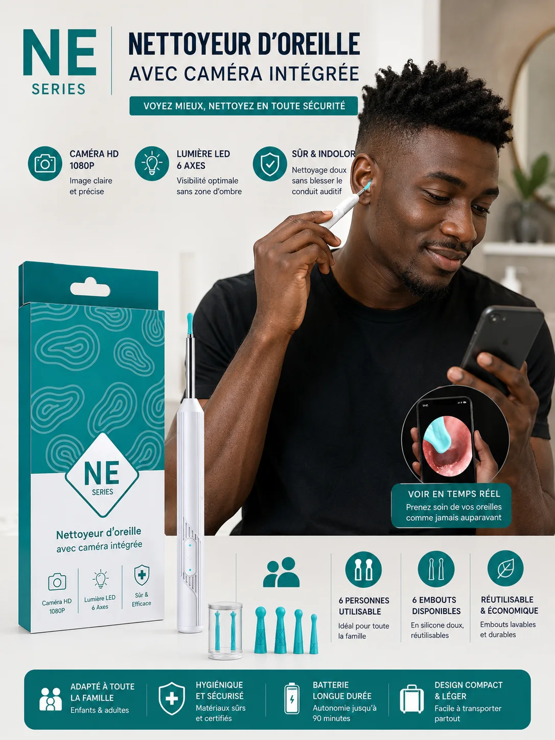 Nettoyeur d'oreille avec caméra HD