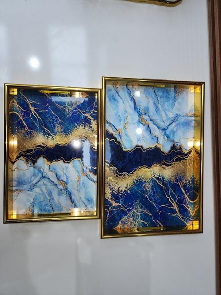 Plateau décoratif marbré – Cadre doré