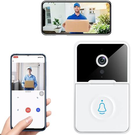 جرس باب ذكي بخاصية تصوير الفيديو عن بعد، جرس باب ذكي مع نظام اتصال داخلي منزلي عالي الدقة ورؤية ليلية وواي فاي قابل لاعادة الشحن ومكالمات ثنائية الاتجاه والتسجيل والتحكم عن طريق التطبيق، شفاف