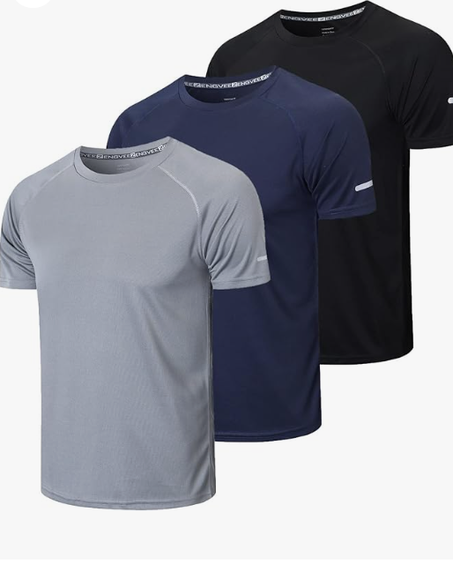 فرويو تي شيرت رياضي للرجال باكمام قصيرة وسريع الجفاف وجيد التهوية للجري واللياقة البدنية وصالة الالعاب الرياضية من 3 قطع