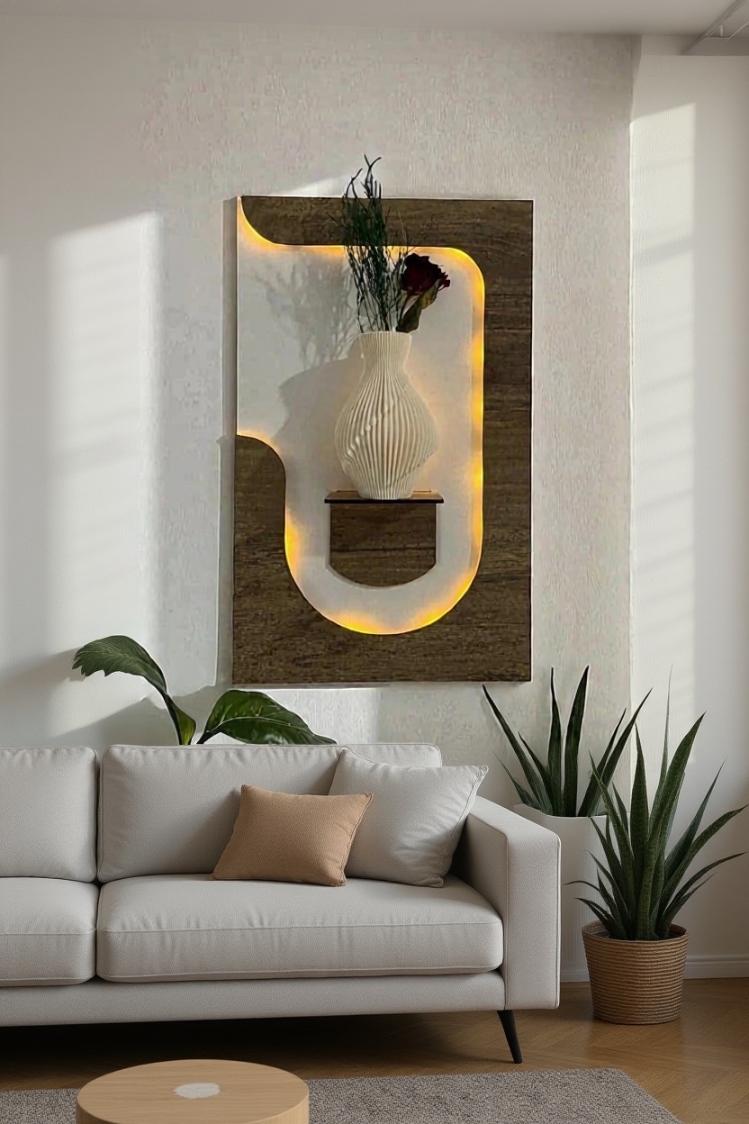 لوحة خشبية مضيئة بالييد اللون البني