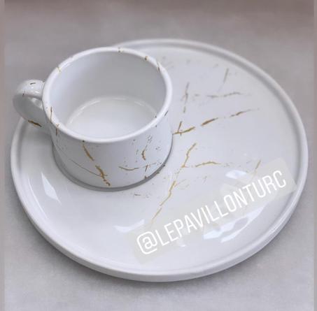 Tasses + sous tasses effet marbré