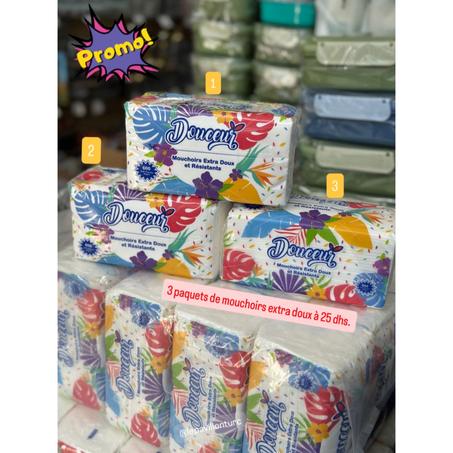 3 paquets de mouchoirs extra doux