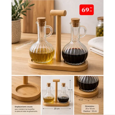 Ensemble huilier en verre avec support
