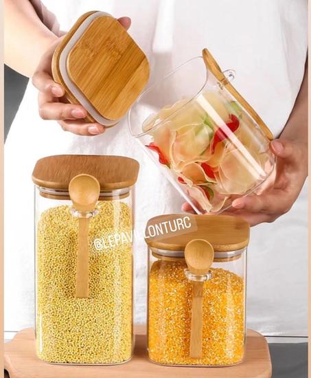 BOITES EN VERRE AVEC COUVERCLES HERMETIQUES EN BAMBOU