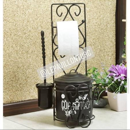 Support salle de bain 3 en 1 (Poubelle + Brosse wc + Rouleau papier)