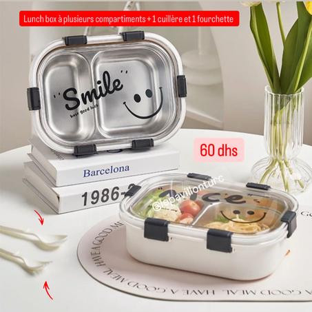 Lunch box à plusieurs compartiments + 1 cuillère et 1 fourchette