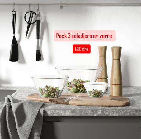 Pack 3 saladiers en verre
