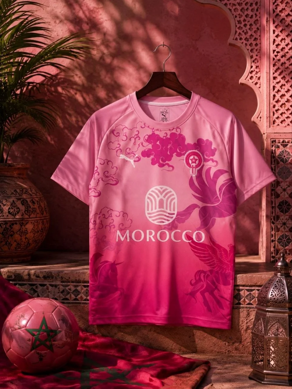 🌸 قميص المغرب الوردي – الإصدار الفني الحصري