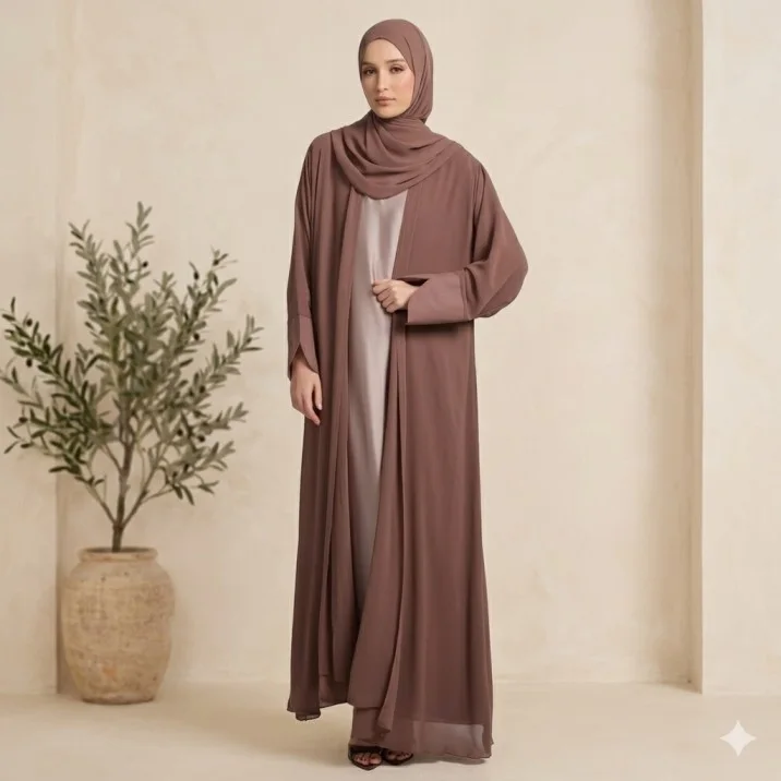 طقم عباية بنية أنيقة بلمسة راقية