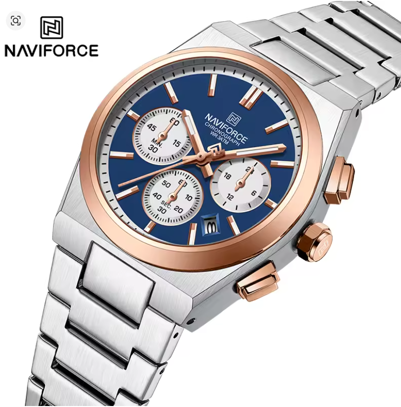 Naviforce NF8048 is a  watch its  stylish design featuring a chronograph  brushed stainless steel strap.