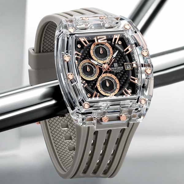 Naviforce NF7105 Sports Transparent Waterproof Quartz Silicone Multifunctional Chronograph Men Watch