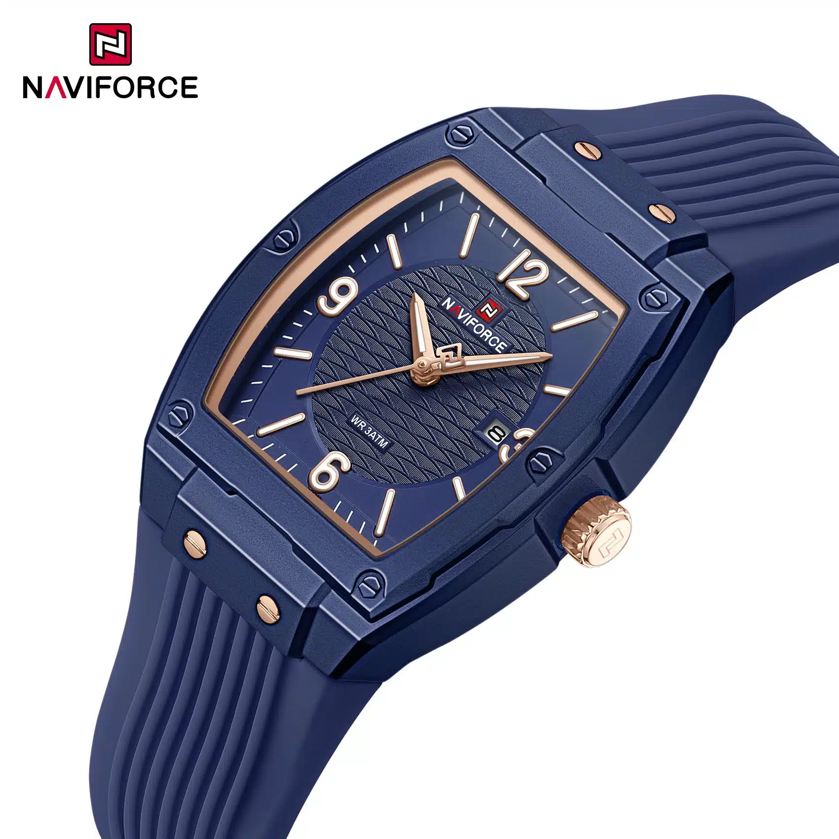 The Naviforce NF5070, also known as "Modern Grace," is a rectangular quartz watch designed for women.