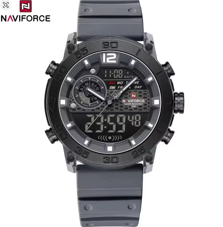 NAVIFORCE Watch 6104 Men Sport Calendar Original Chronograph Waterproof Luxury LCD Digital Wristwatch