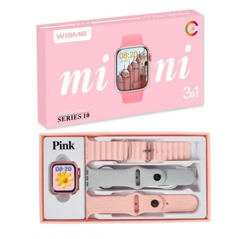 Mini Smart Watch AMOLED Display With 3 Straps Elegant Womens Full Touch Color Screen Gift Box