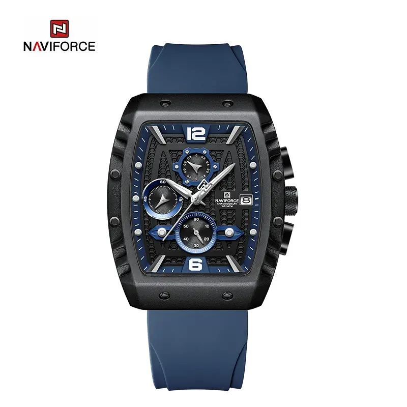 NAVIFORCE 8025 Quartz Colorful Silicone with Square Case Chronograph Sport Wrist Watch for Men