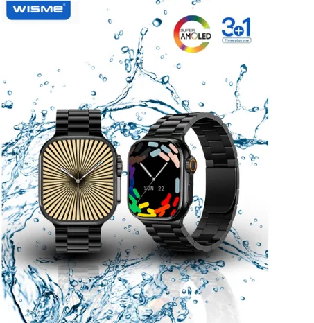 Wisme X30 Ultra 3 Smart Watch | Super AMOLED Display | Waterproof Fitness Tracker | 3 Premium Straps (Metal, Leather, Silicone) | Bluetooth Calling | Heart Rate & Sleep Monitor | Stylish Smar