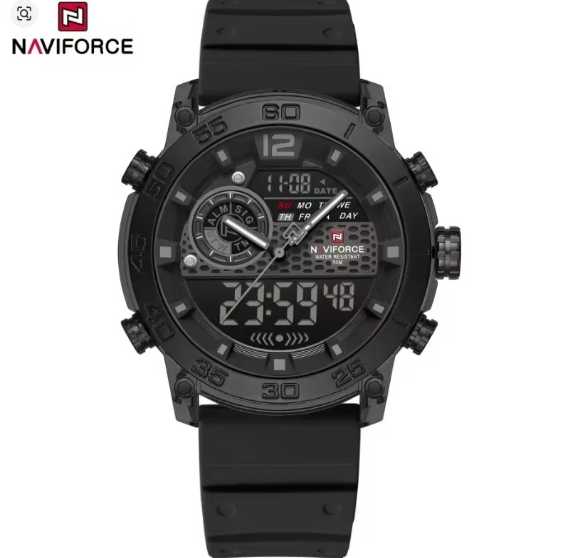 NAVIFORCE Watch 6104 Men Sport Calendar Original Chronograph Waterproof Luxury LCD Digital Wristwatch