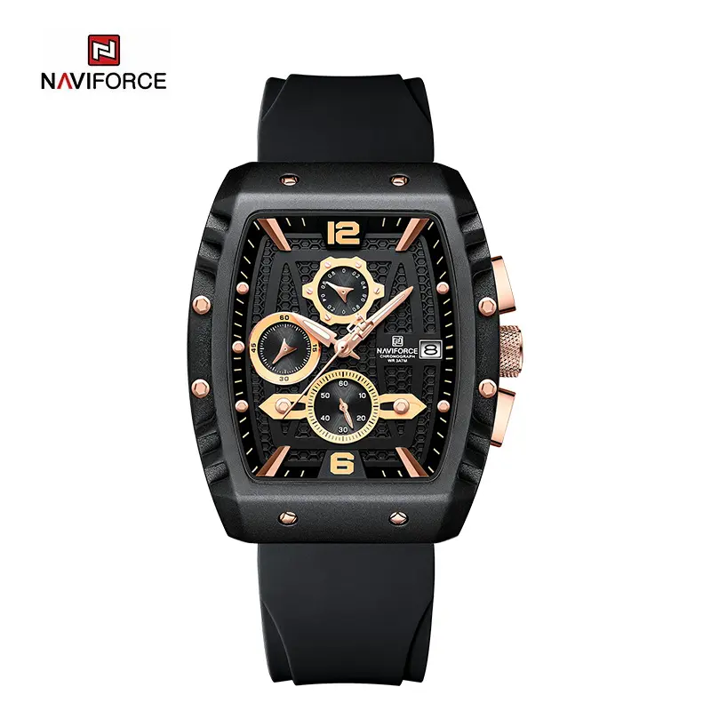 NAVIFORCE 8025 Quartz Colorful Silicone with Square Case Chronograph Sport Wrist Watch for Men