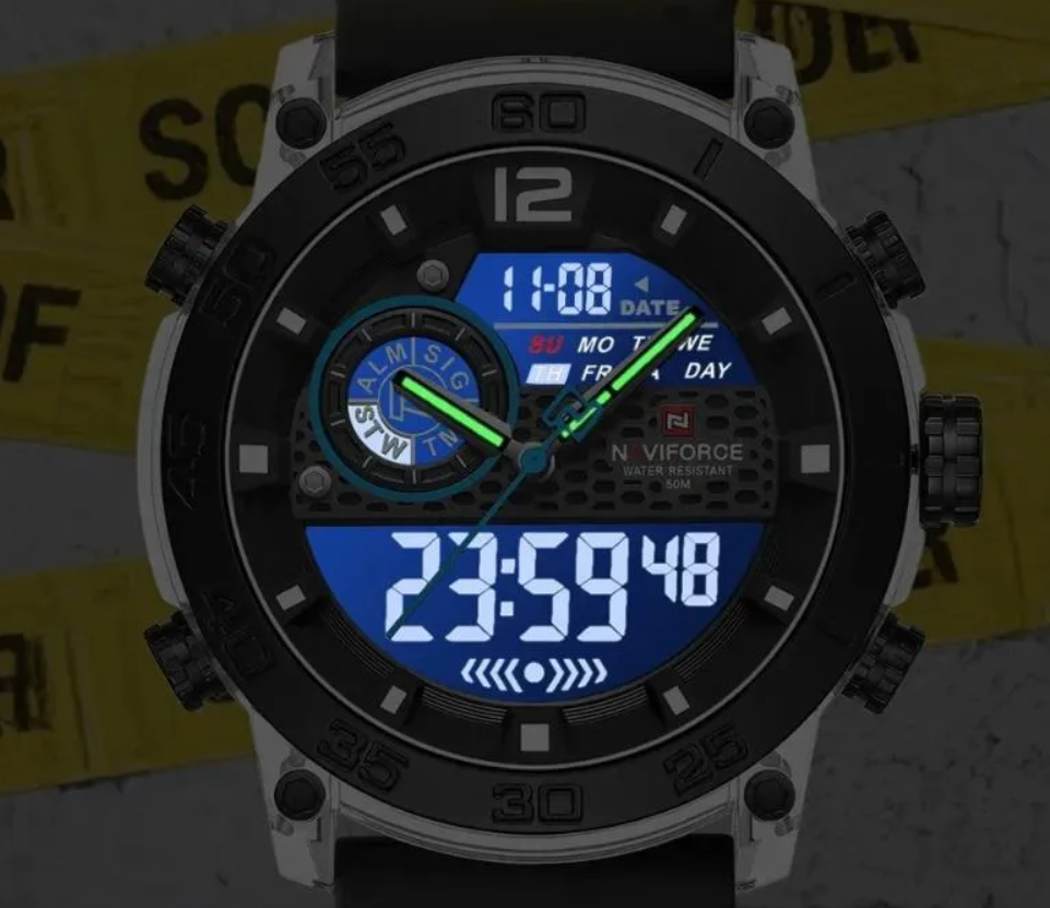NAVIFORCE Watch 6104 Men Sport Calendar Original Chronograph Waterproof Luxury LCD Digital Wristwatch