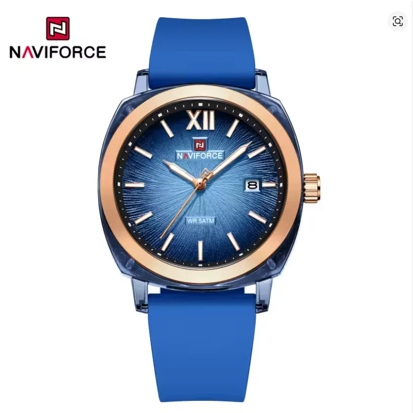 NAVIFORCE Woman Luminous Pointer 5ATM Waterproof Quartz Watch Fashion Simple Watch Calendar Silicone Strap Ladies