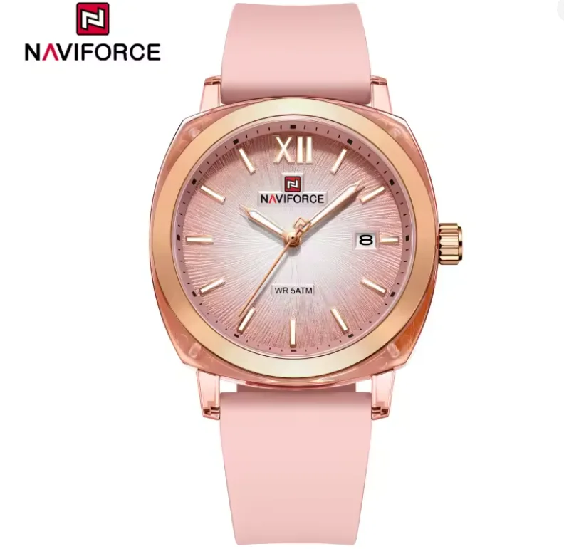 NAVIFORCE Woman Luminous Pointer 5ATM Waterproof Quartz Watch Fashion Simple Watch Calendar Silicone Strap Ladies