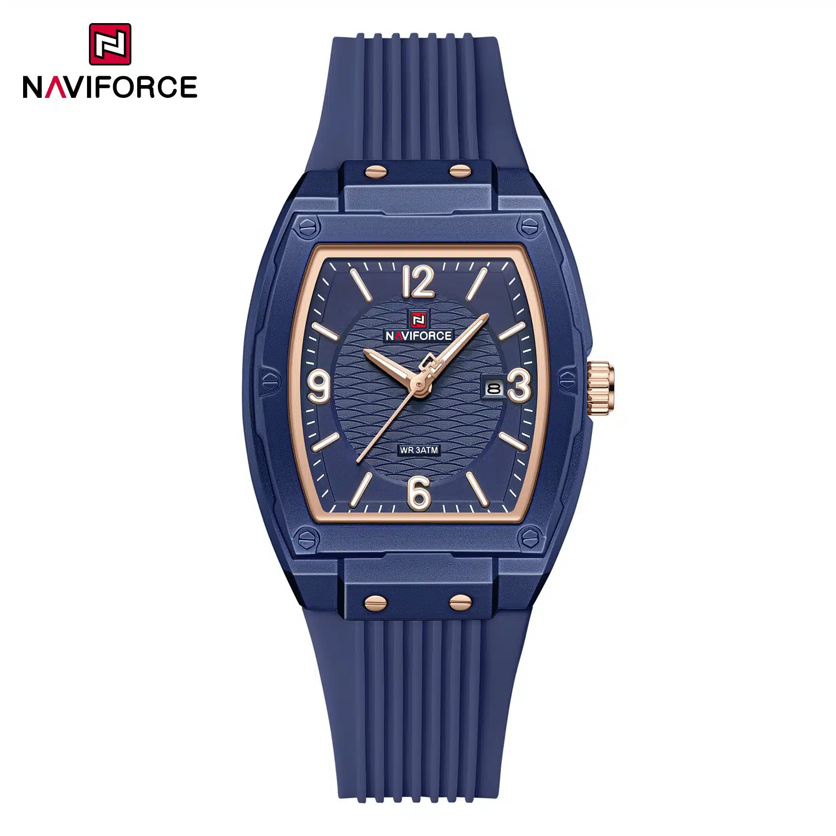 The Naviforce NF5070, also known as "Modern Grace," is a rectangular quartz watch designed for women.