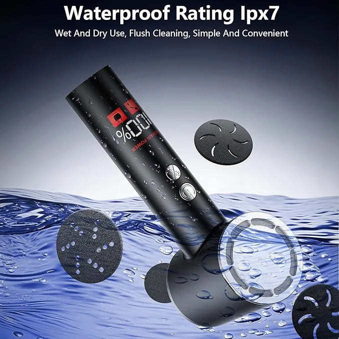 PKBD Electric Foot File for Hard Skin Remover,Pedicure Sets for Feet with 14 Accessories, Rechargeable Waterproof Electric Foot File with 3 Different Rooler Heads-Black