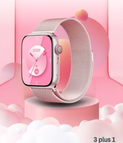 Wisme X13 Ultra Mini Smart Watch 38MM Display With 3 Pair Straps Designed For Womens and Girls | Pink