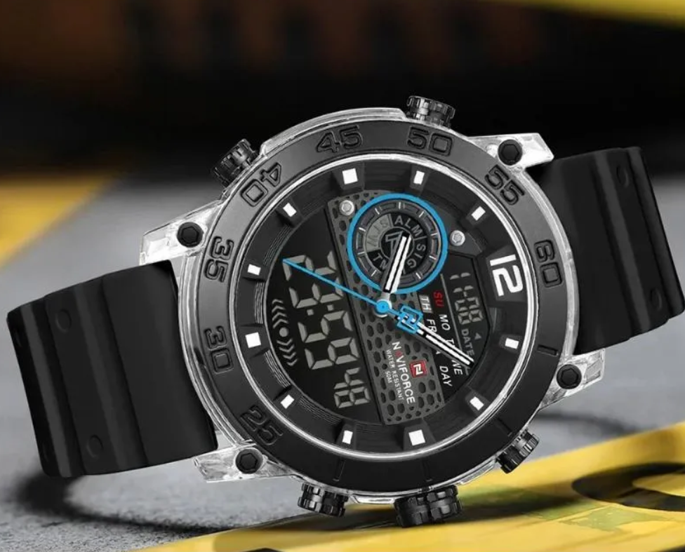 NAVIFORCE Watch 6104 Men Sport Calendar Original Chronograph Waterproof Luxury LCD Digital Wristwatch