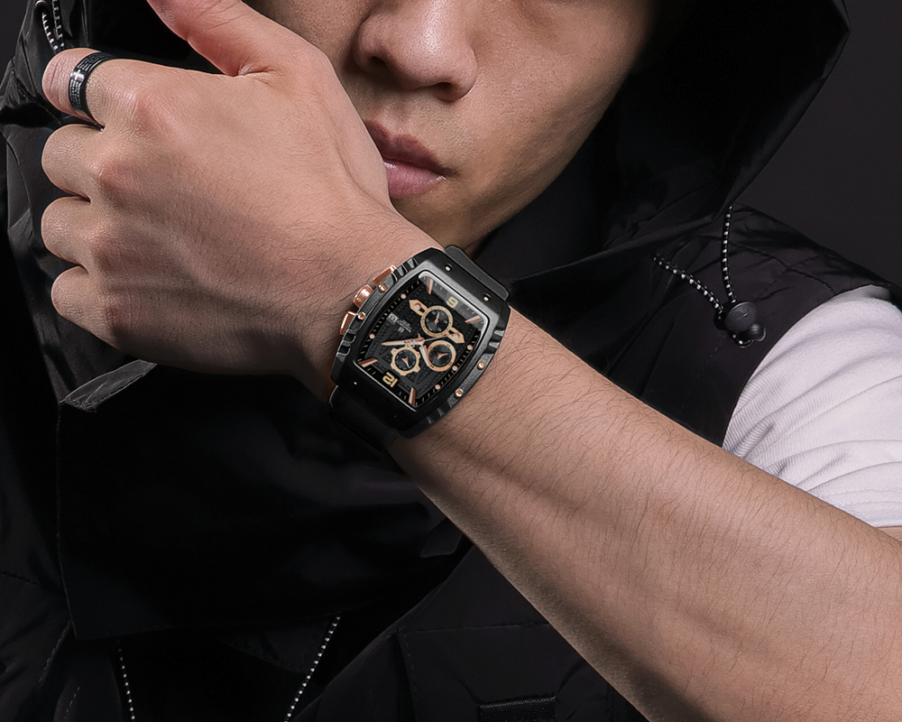 NAVIFORCE 8025 Quartz Colorful Silicone with Square Case Chronograph Sport Wrist Watch for Men