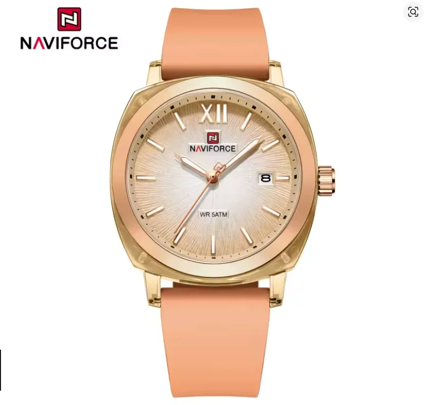 NAVIFORCE Woman Luminous Pointer 5ATM Waterproof Quartz Watch Fashion Simple Watch Calendar Silicone Strap Ladies