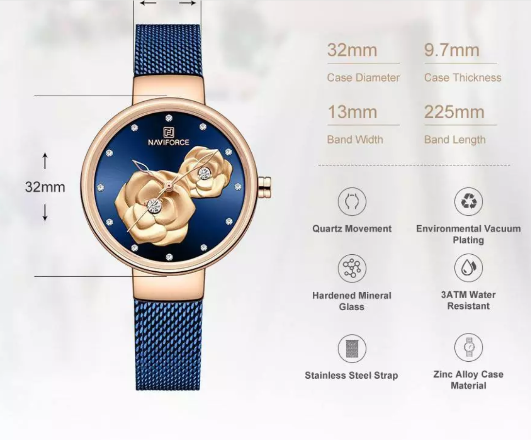NAVIFORCE Women Luxury Creative Design Watch Stainless Steel Mesh Band Watches for Lady NF5013