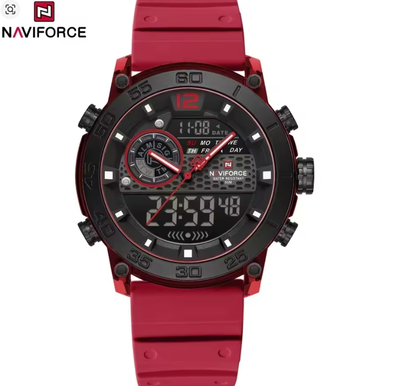 NAVIFORCE Watch 6104 Men Sport Calendar Original Chronograph Waterproof Luxury LCD Digital Wristwatch