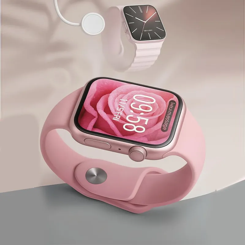 Mini Smart Watch AMOLED Display With 3 Straps Elegant Womens Full Touch Color Screen Gift Box