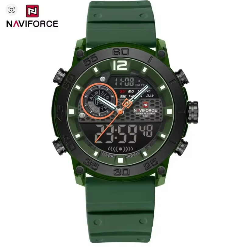 NAVIFORCE Watch 6104 Men Sport Calendar Original Chronograph Waterproof Luxury LCD Digital Wristwatch