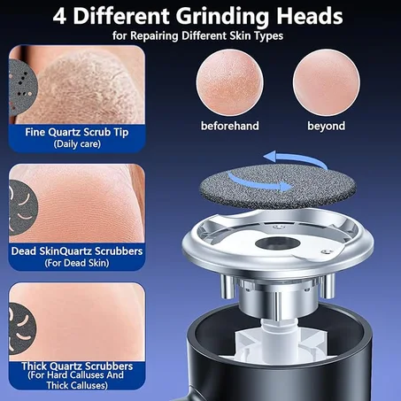 PKBD Electric Foot File for Hard Skin Remover,Pedicure Sets for Feet with 14 Accessories, Rechargeable Waterproof Electric Foot File with 3 Different Rooler Heads-Black