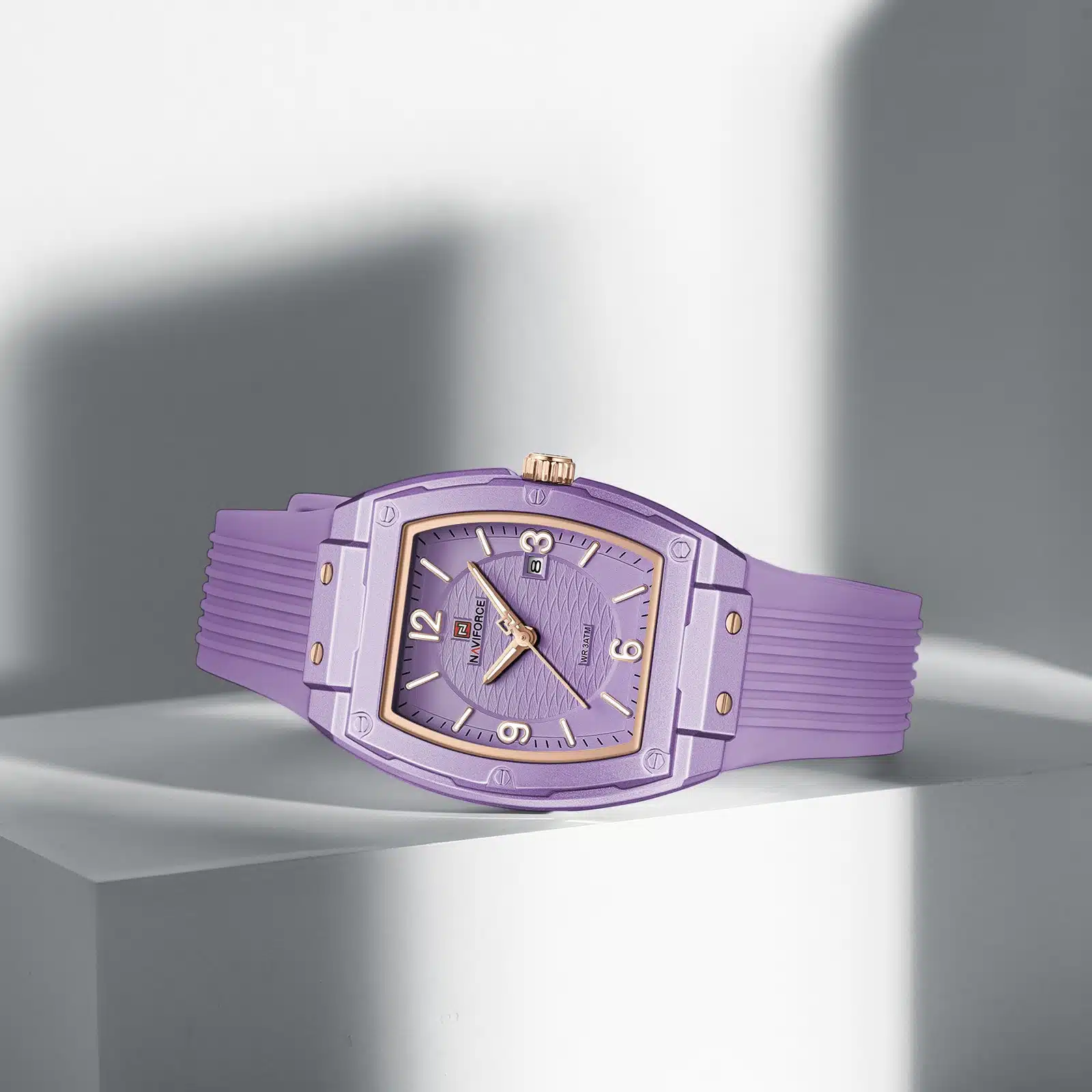 The Naviforce NF5070, also known as "Modern Grace," is a rectangular quartz watch designed for women.