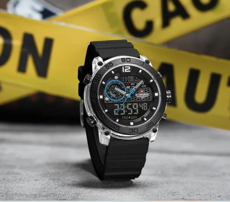 NAVIFORCE Watch 6104 Men Sport Calendar Original Chronograph Waterproof Luxury LCD Digital Wristwatch