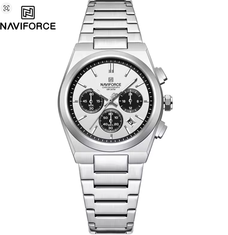 Naviforce NF8048 is a  watch its  stylish design featuring a chronograph  brushed stainless steel strap.