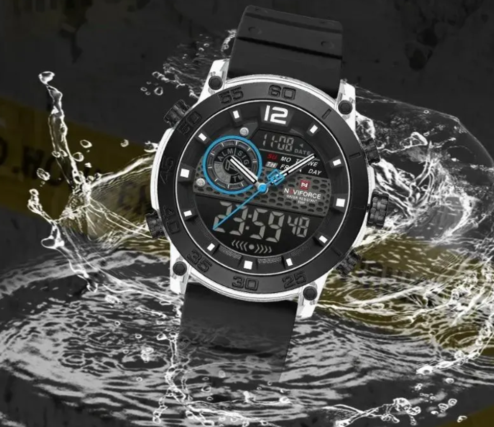 NAVIFORCE Watch 6104 Men Sport Calendar Original Chronograph Waterproof Luxury LCD Digital Wristwatch