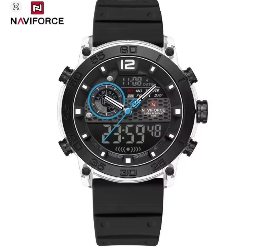 NAVIFORCE Watch 6104 Men Sport Calendar Original Chronograph Waterproof Luxury LCD Digital Wristwatch