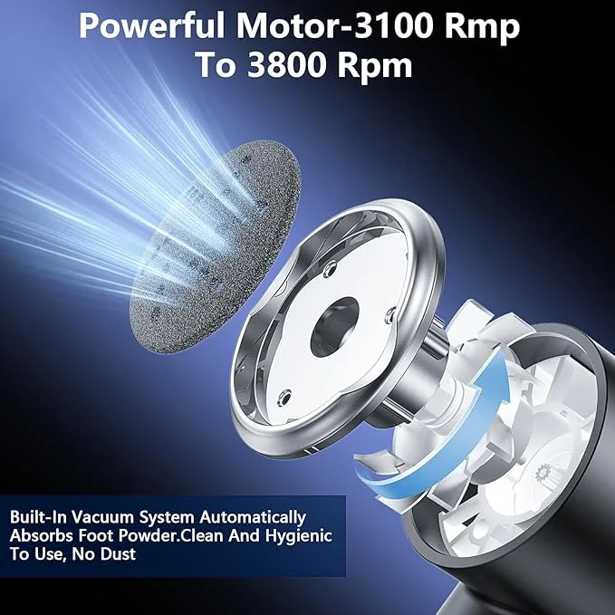 PKBD Electric Foot File for Hard Skin Remover,Pedicure Sets for Feet with 14 Accessories, Rechargeable Waterproof Electric Foot File with 3 Different Rooler Heads-Black