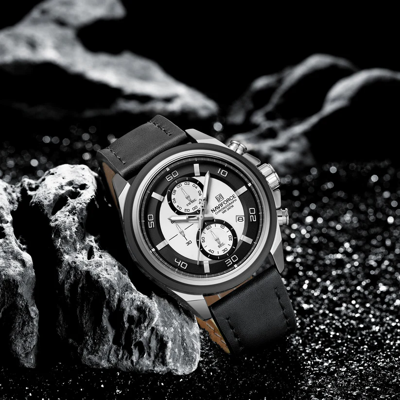 Naviforce NF8075 Silver-Black Military Style Men’s Analog Watch