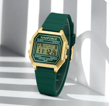 The Naviforce NF5063 is a women's quartz watch with a digital display
