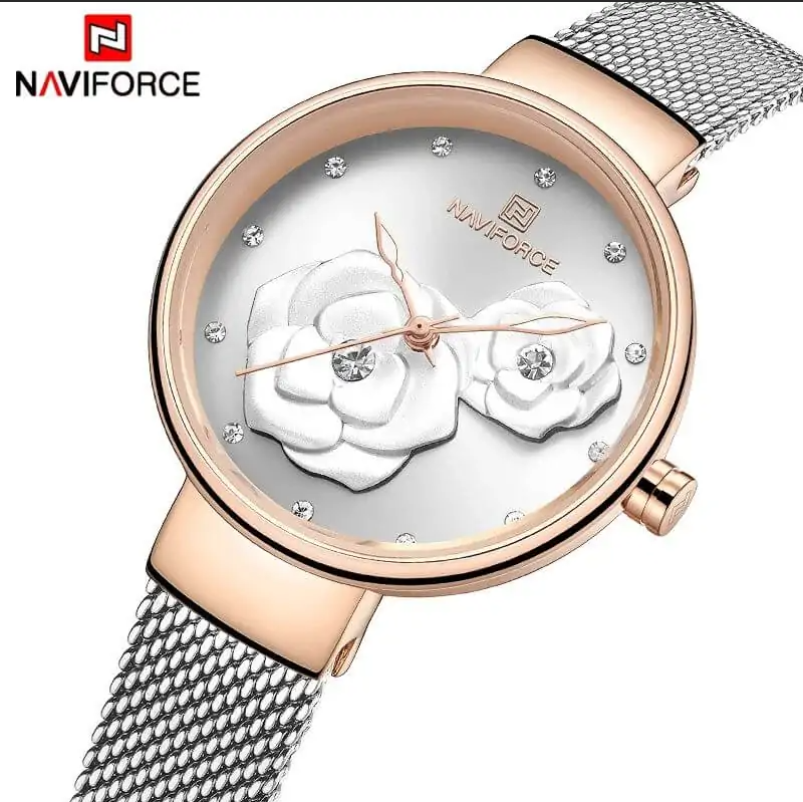 NAVIFORCE Women Luxury Creative Design Watch Stainless Steel Mesh Band Watches for Lady NF5013