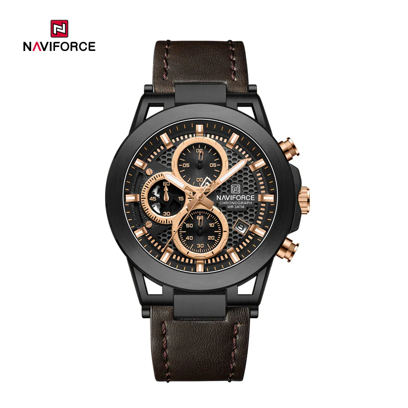 Naviforce NF 8073 is a men's quartz chronograph watch