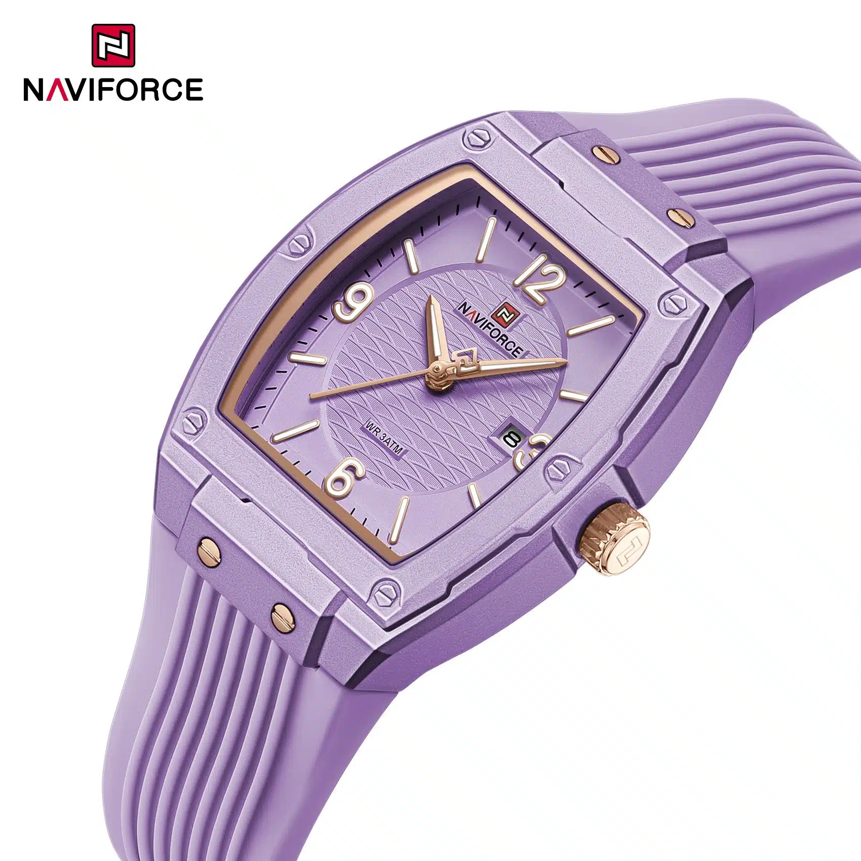 The Naviforce NF5070, also known as "Modern Grace," is a rectangular quartz watch designed for women.